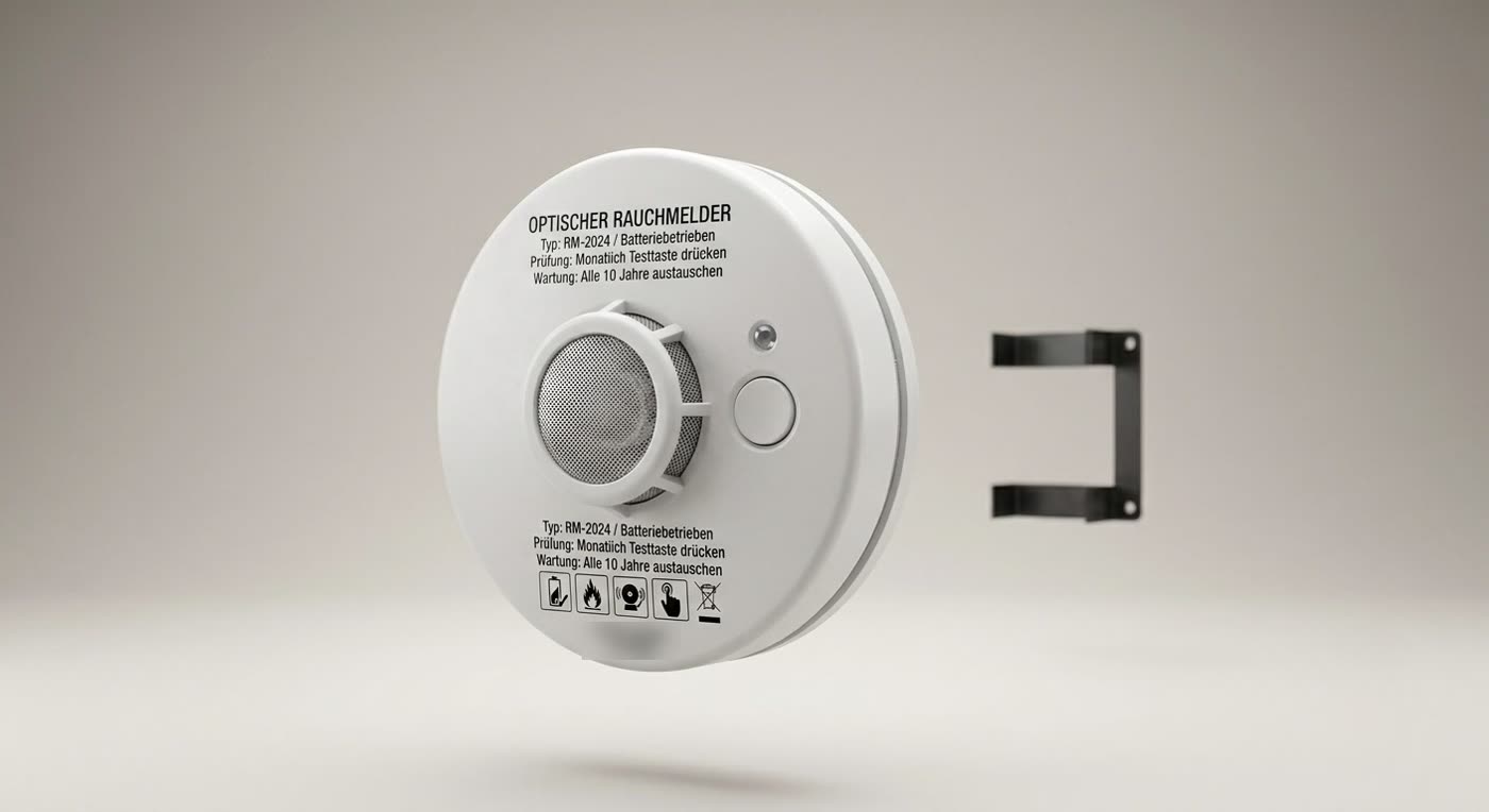 Optischer Rauchmelder mit Montagehalterung